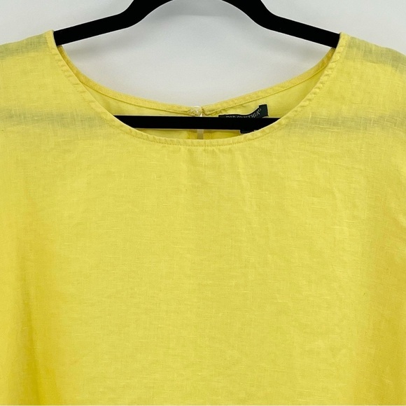 For Cynthia Woman 1X Yellow Linen Ruffle Sleeve Blouse Top - Picture 3 of 8